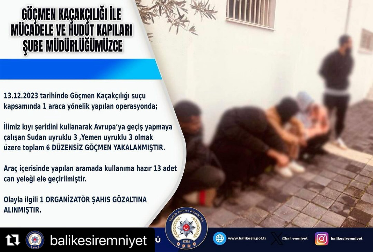 Balıkesir Emniyet Müdürlüğü, Göçmen Kaçakçılığı Şebekesini Çökertti