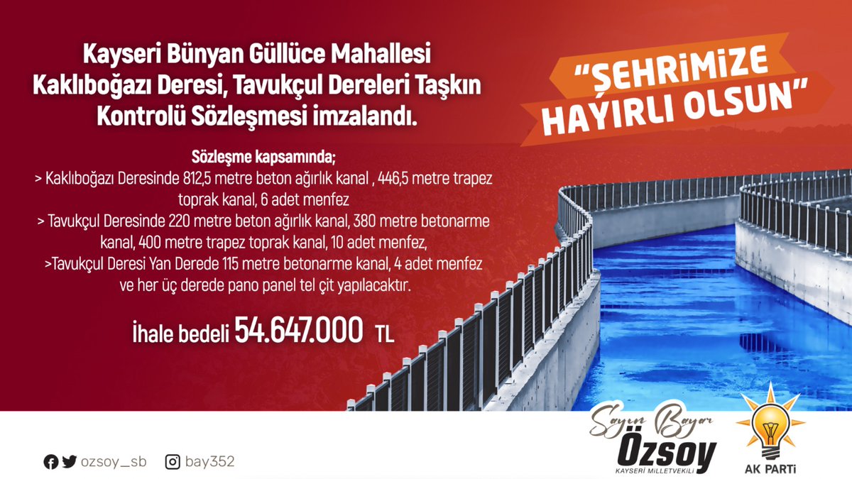 Kayseri Bünyan Güllüce Mahallesinde Derelerin Taşkın Kontrolü Sözleşmesi İmzalandı