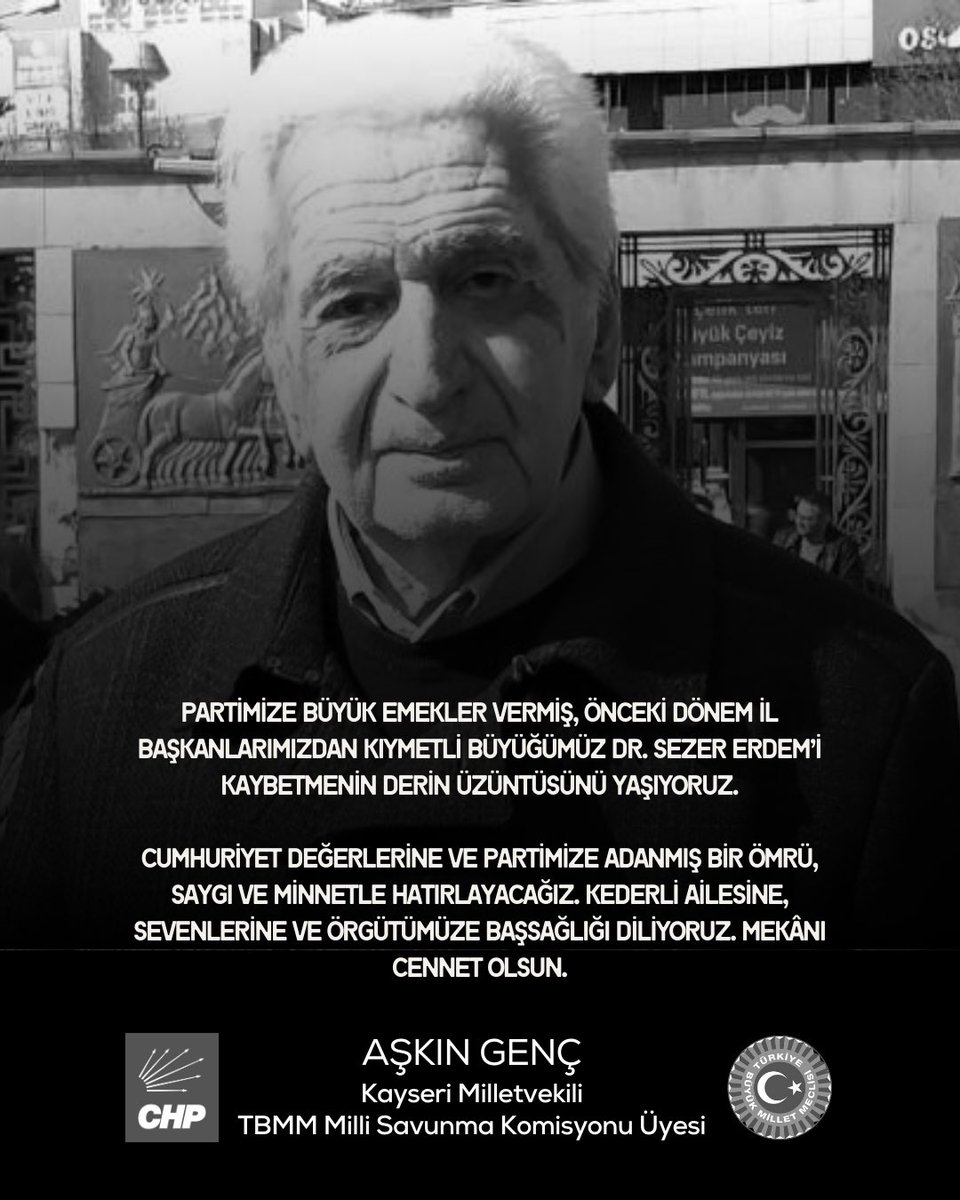 CHP Kayseri Milletvekili Aşkın Genç, Eski İl Başkanı Sezer Erdem'in Vefatını Açıkladı